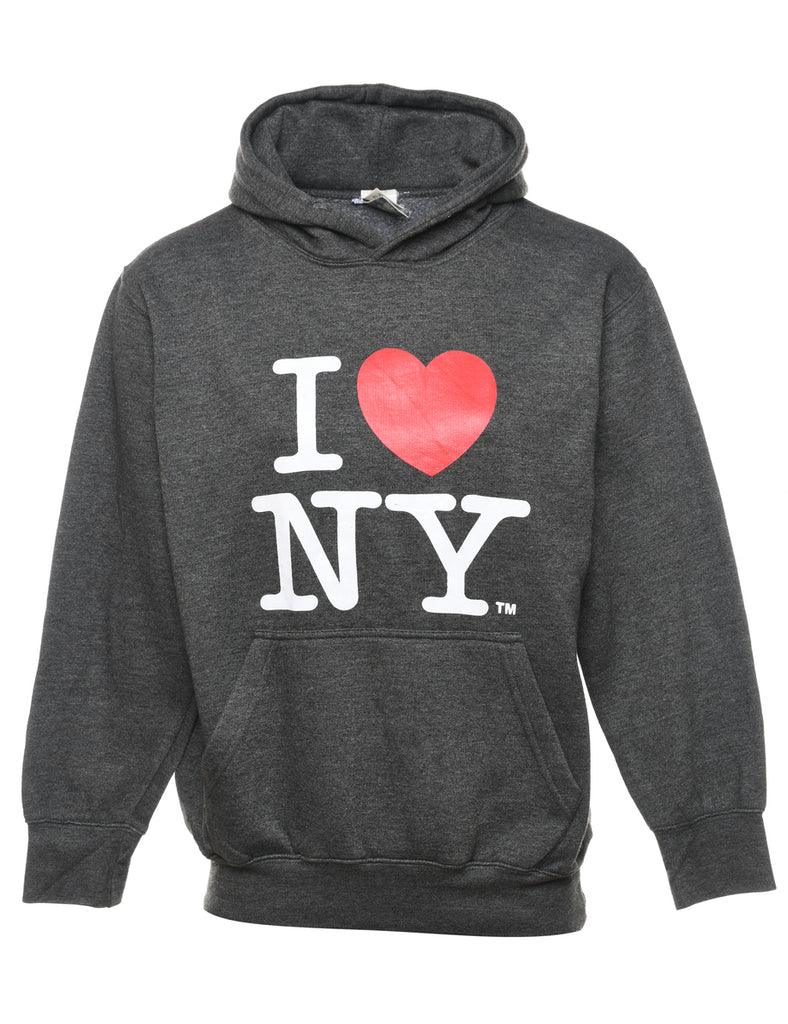 I love NY Printed Grey Hoodie - M