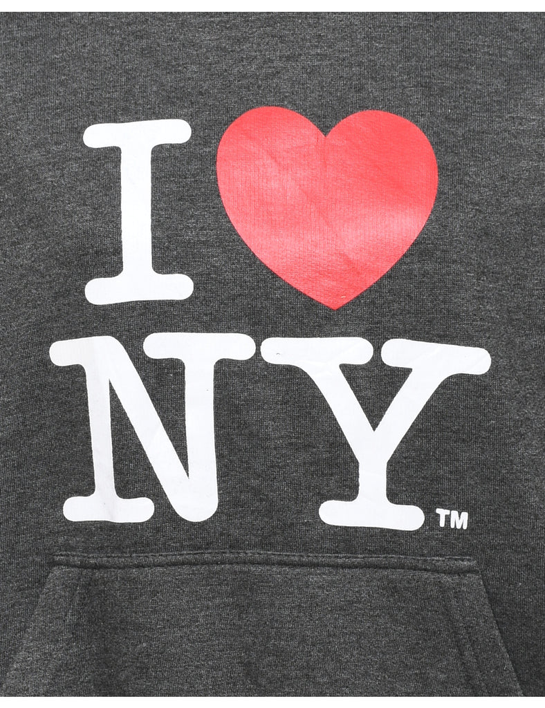 I love NY Printed Grey Hoodie - M