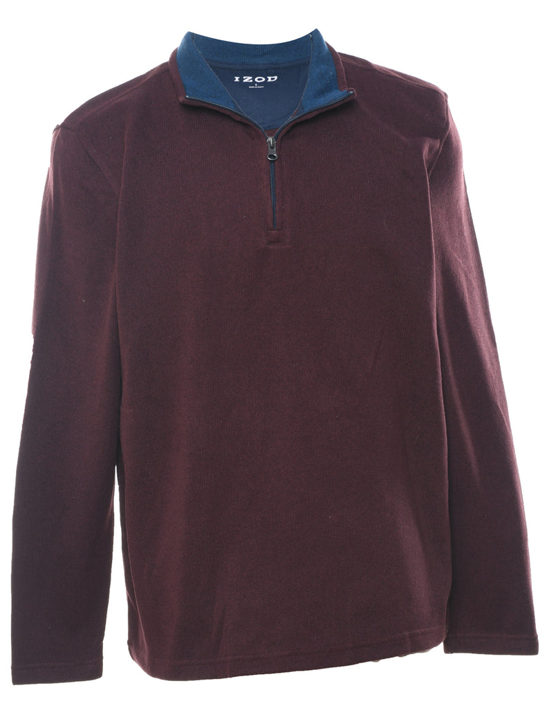 Izod Plain Quarter-Zip Sweatshirt - L