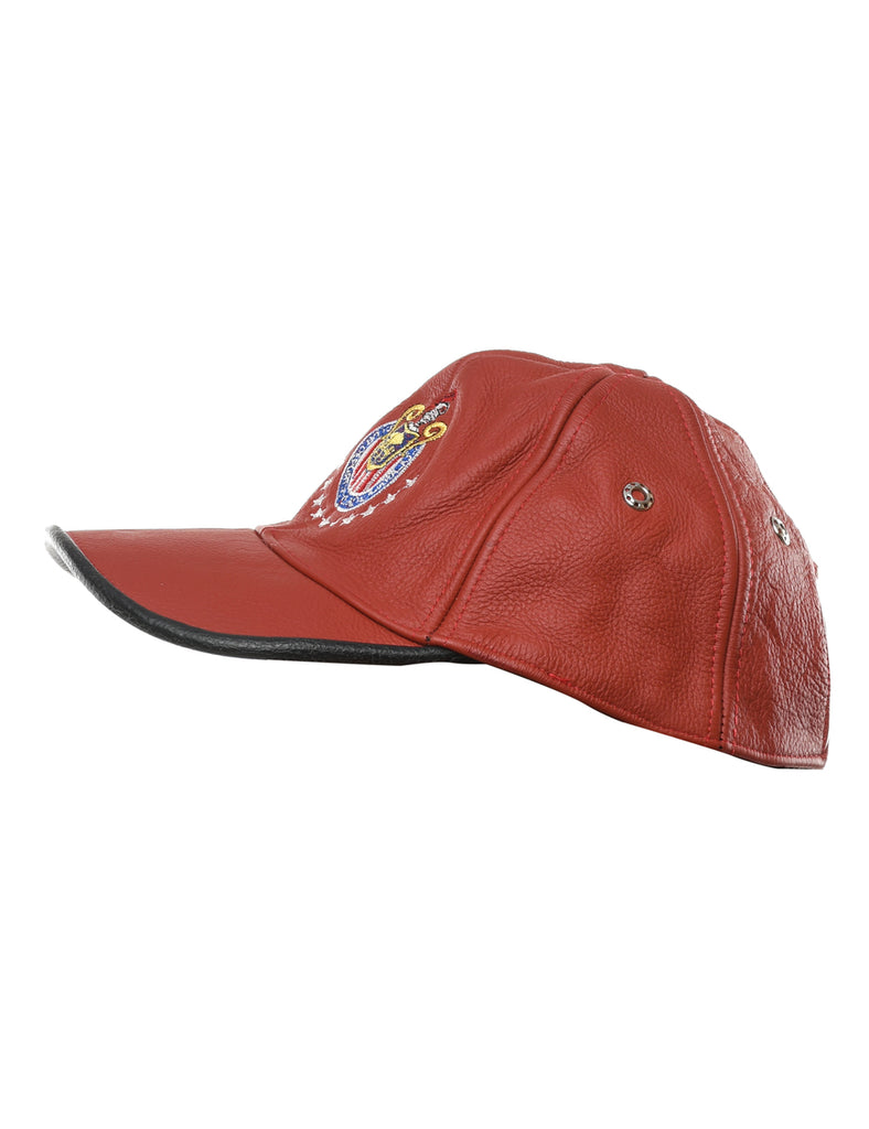 Leather Embroidered Cap - XS