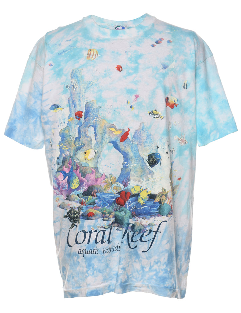 Light Blue Multi-Colour Liquid Blue Coral Reef T-shirt - XL