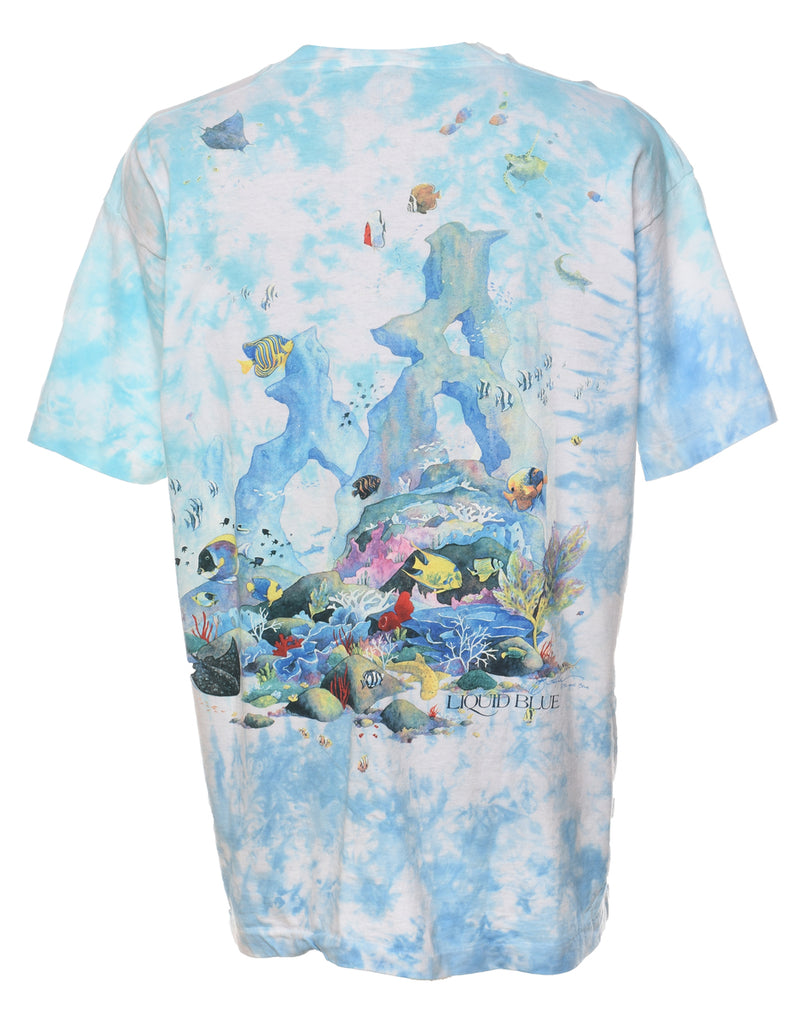 Light Blue Multi-Colour Liquid Blue Coral Reef T-shirt - XL
