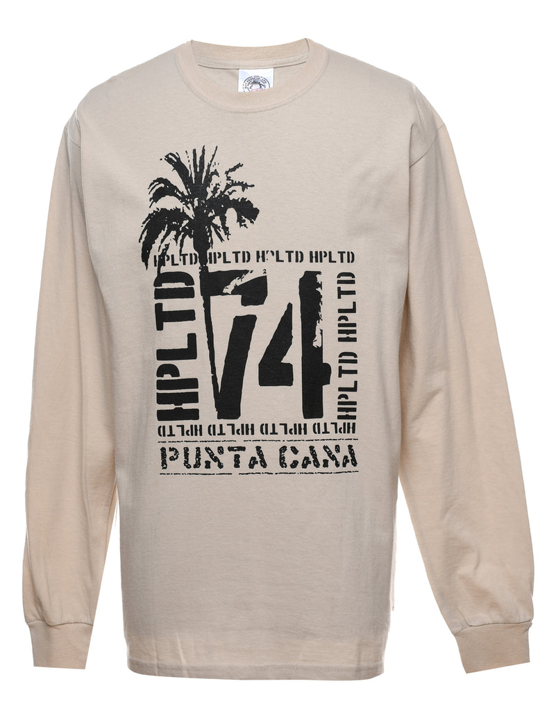 Light Brown & Black Printed T-shirt - M