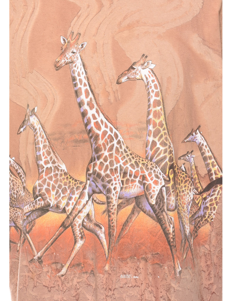 Light Brown Tie Dye Giraffe Animal T-shirt - XL