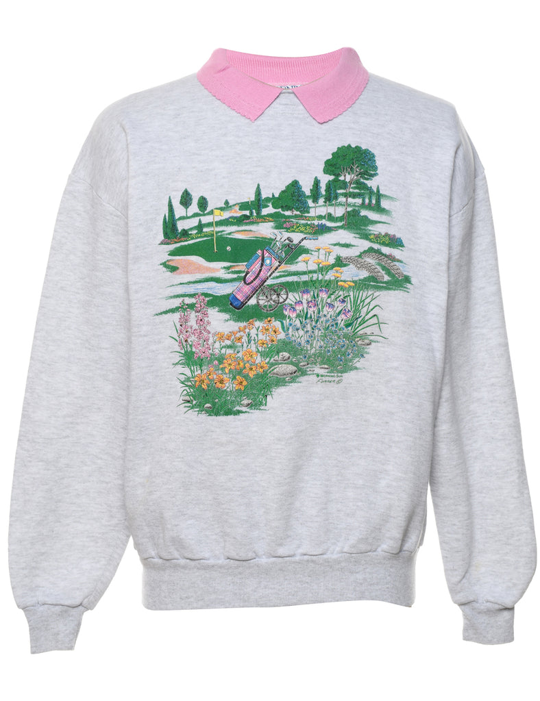 Light Grey 1990s Contrast Collar Sweatshirt - L