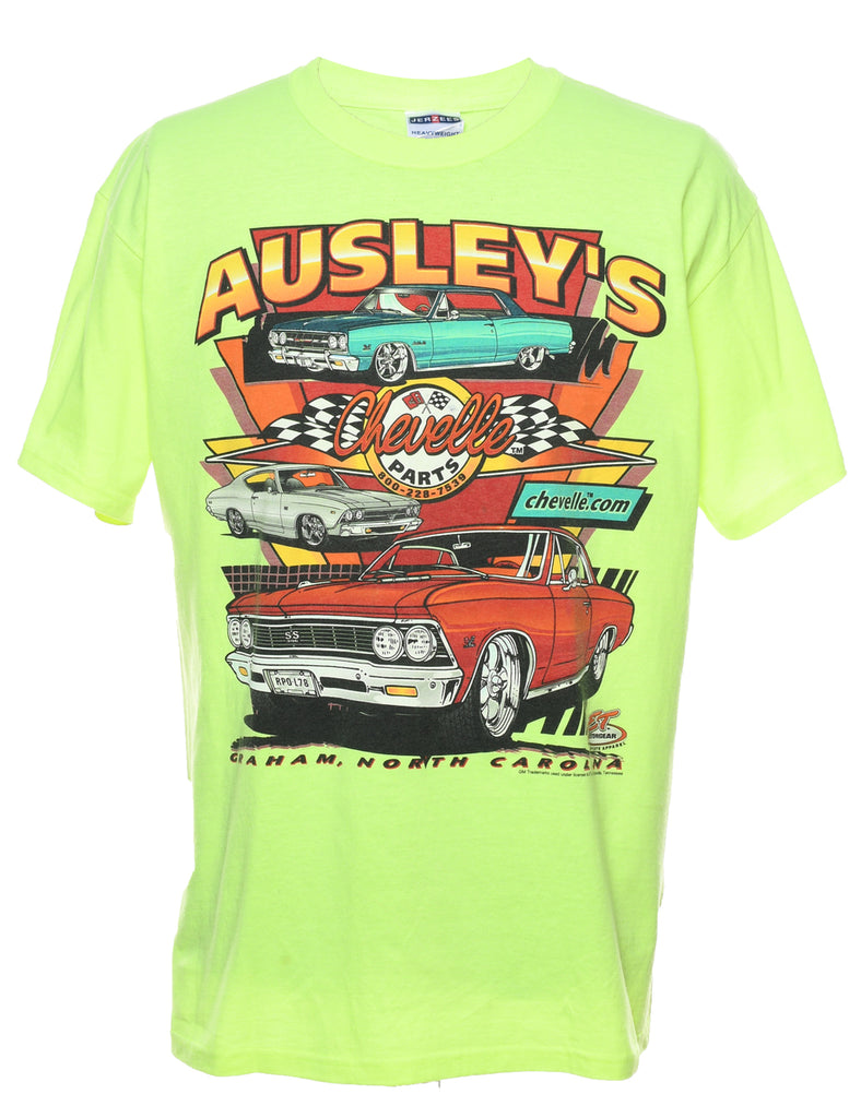 Lime Green Car Design Printed T-shirt - XL