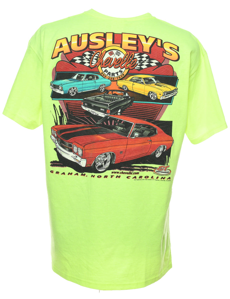 Lime Green Car Design Printed T-shirt - XL