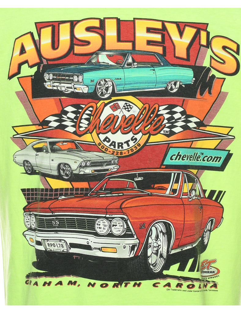 Lime Green Car Design Printed T-shirt - XL