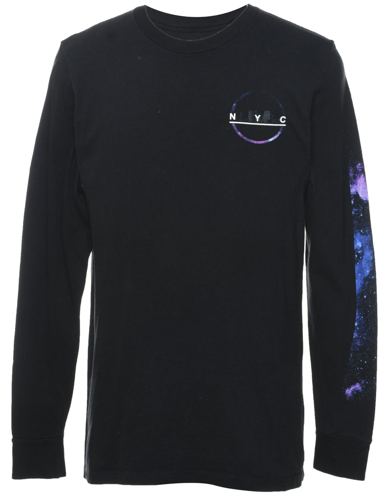Long Sleeved NYC Black Printed T-shirt - S