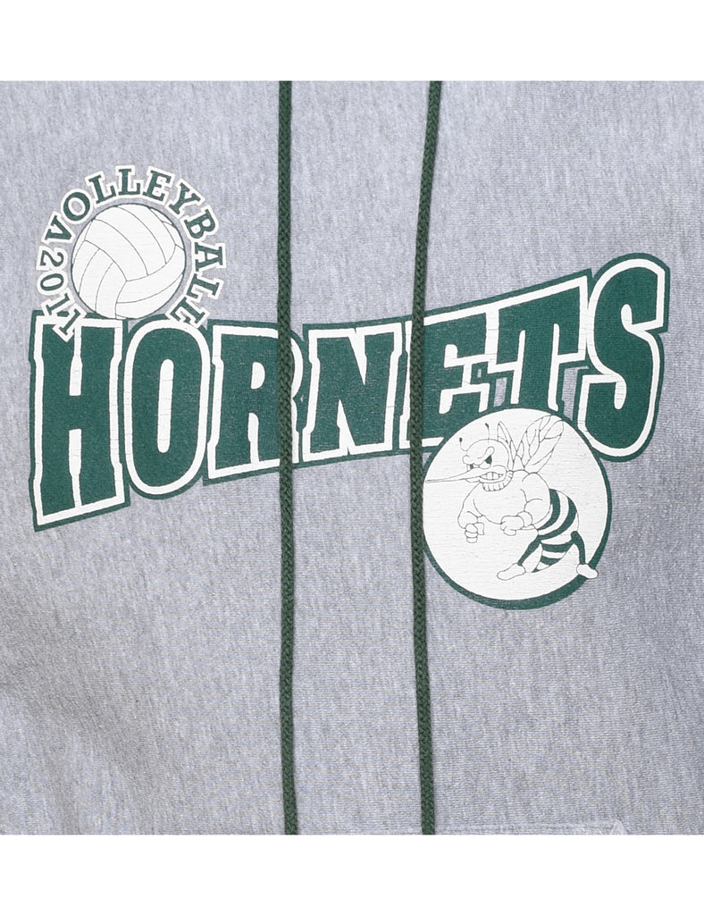 Marl Grey & Dark Green Hornets Printed Hoodie - S