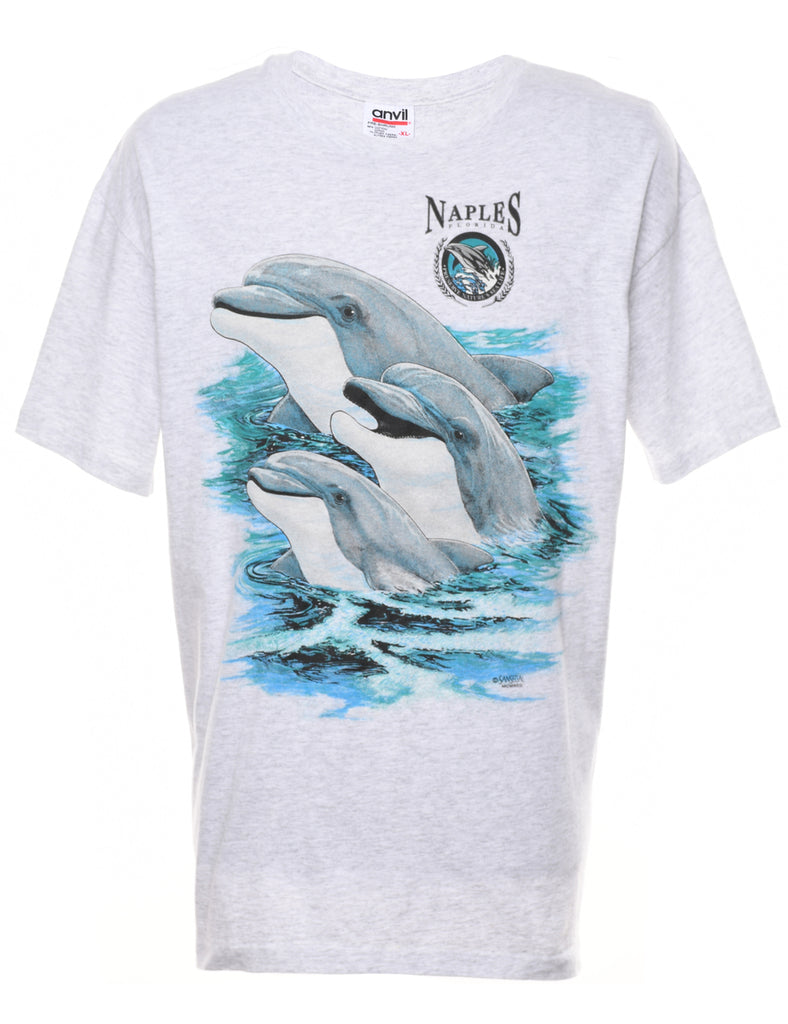 Marl Grey Dolphin Print Animal T-shirt - XL