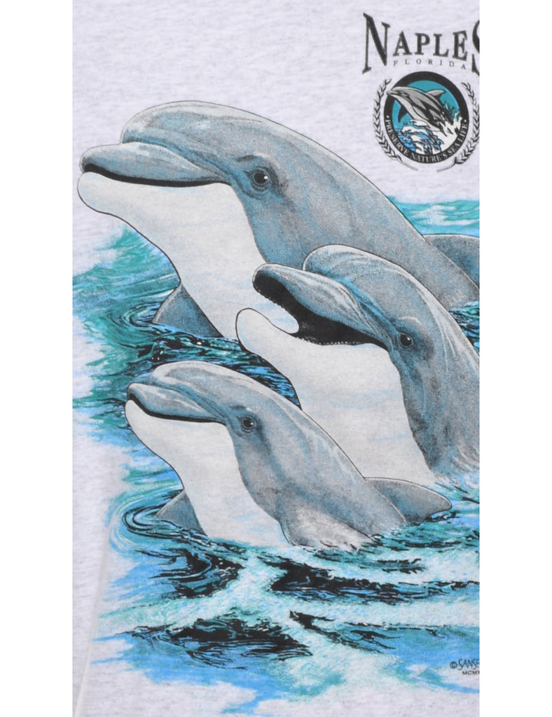 Marl Grey Dolphin Print Animal T-shirt - XL