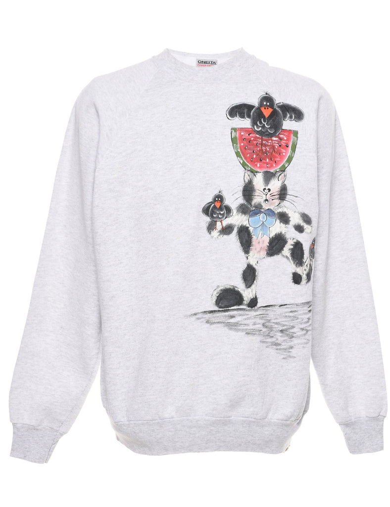 Marl Grey Printed Sweatshirt - XL