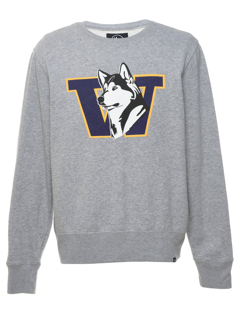 Marl Grey Wolf Printed Sweatshirt - L