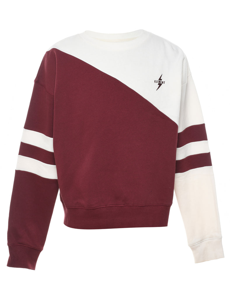 Maroon & Off-White Contrast Round Neck Sweatshirt - M