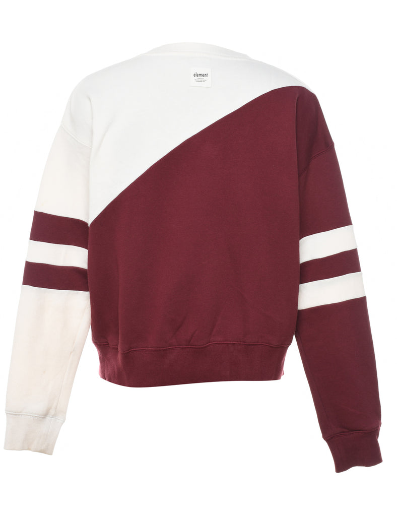 Maroon & Off-White Contrast Round Neck Sweatshirt - M