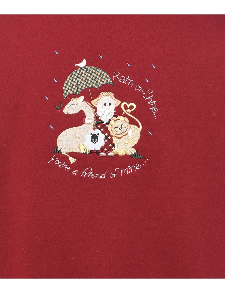 Maroon Rain Or Shine You're A Friend Of Mine Embroidered Sweatshirt - L