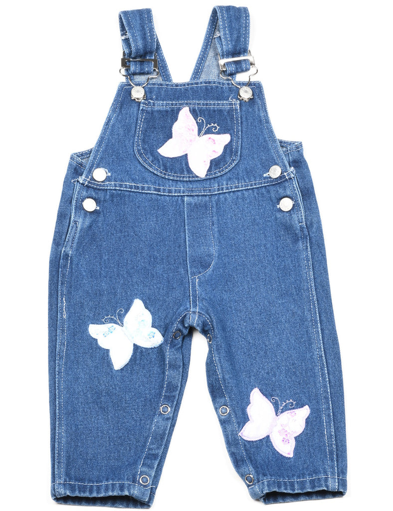 Medium Wash Mini Butterfly Dungarees - 6-9 MONTHS