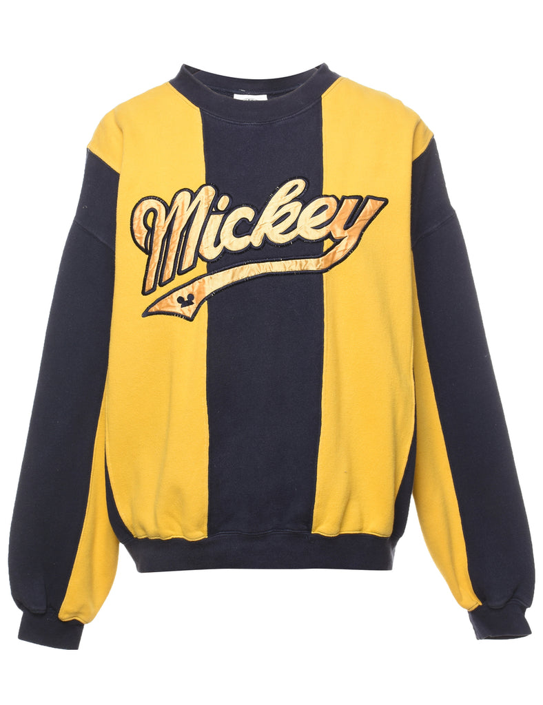 Mickey Design 1990s Navy & White Cartoon Sweatshirt - L