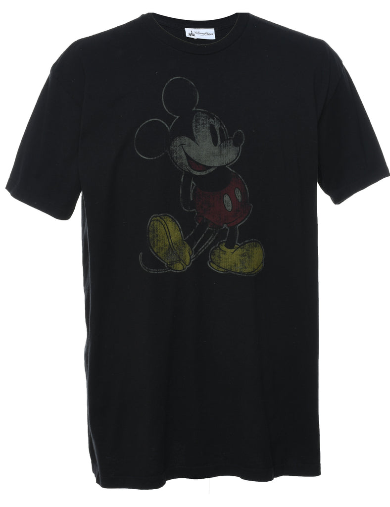 Mickey Mouse Black 1990s Cartoon T-shirt - XL