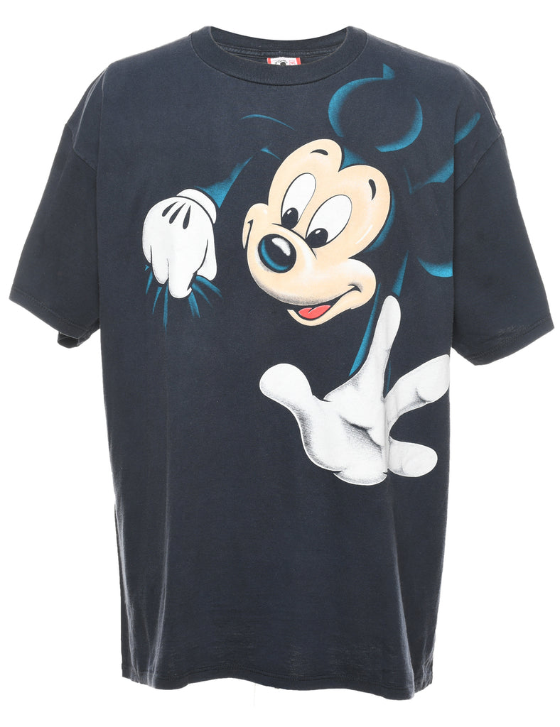 Mickey Mouse Design 1990s Black Cartoon T-shirt - XL