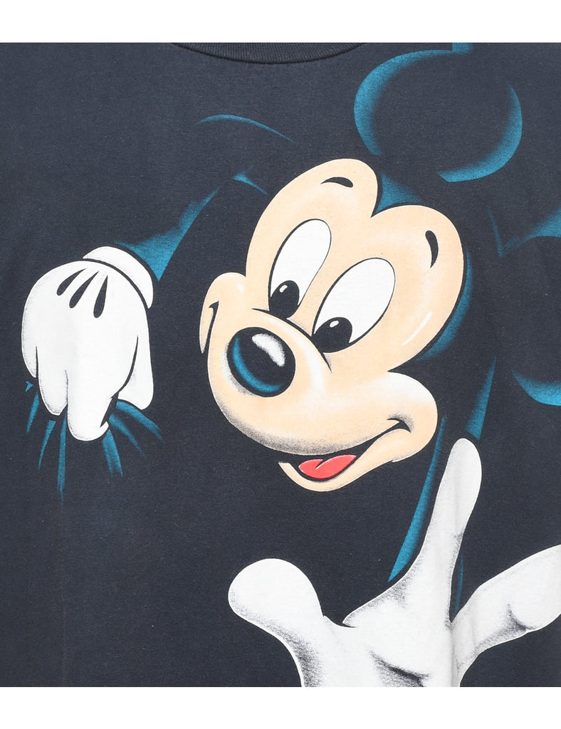 Mickey Mouse Design 1990s Black Cartoon T-shirt - XL