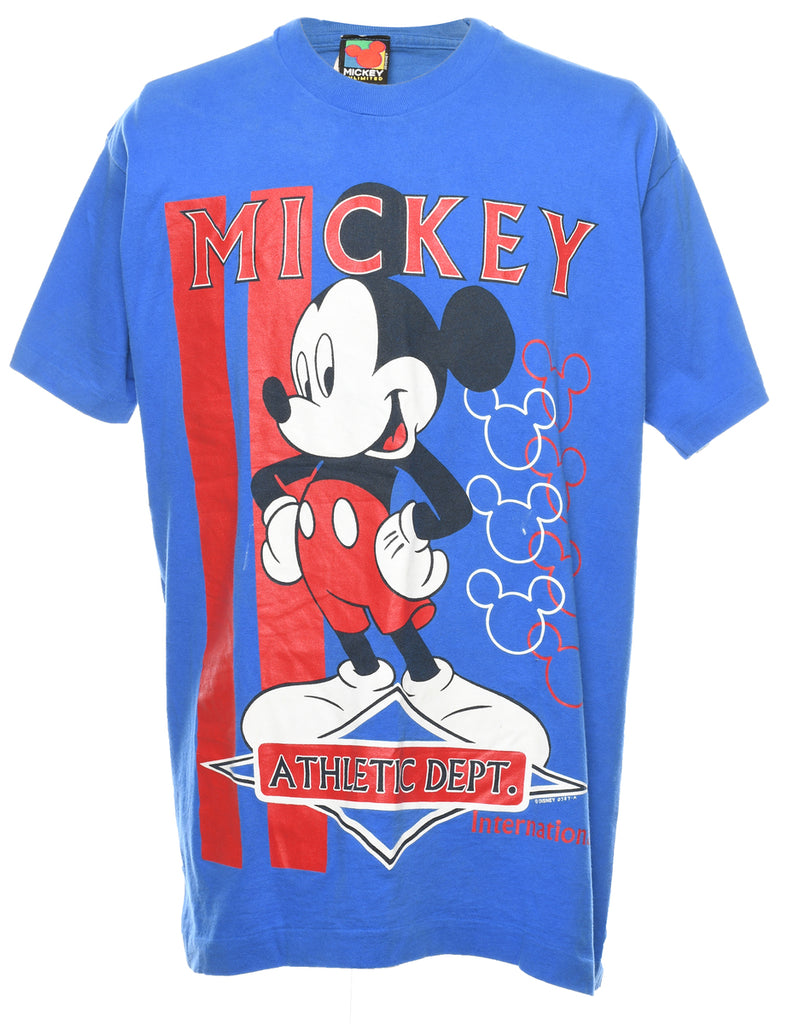 Mickey Mouse Design Blue & Red 1990s T-Shirt - XL