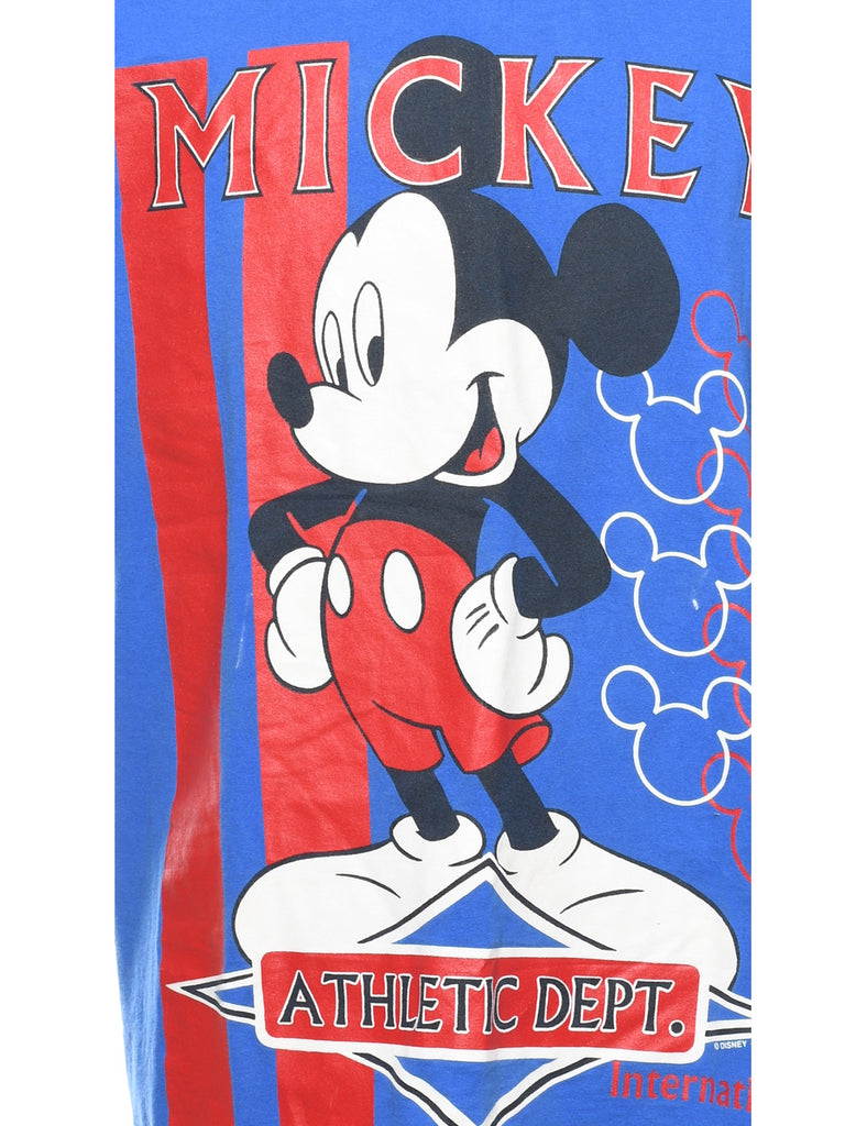 Mickey Mouse Design Blue & Red 1990s T-Shirt - XL