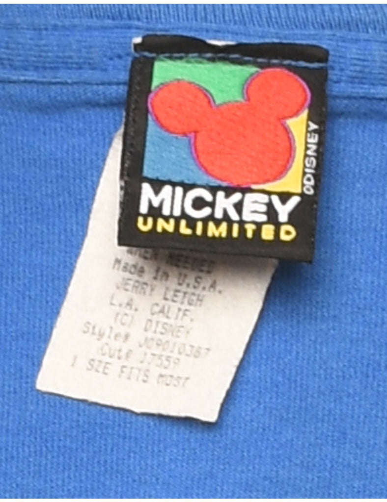 Mickey Mouse Design Blue & Red 1990s T-Shirt - XL