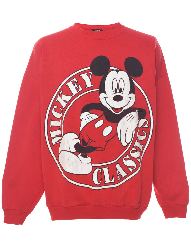 Mickey Mouse Red 1990s Cartoon Sweatshirt - XL