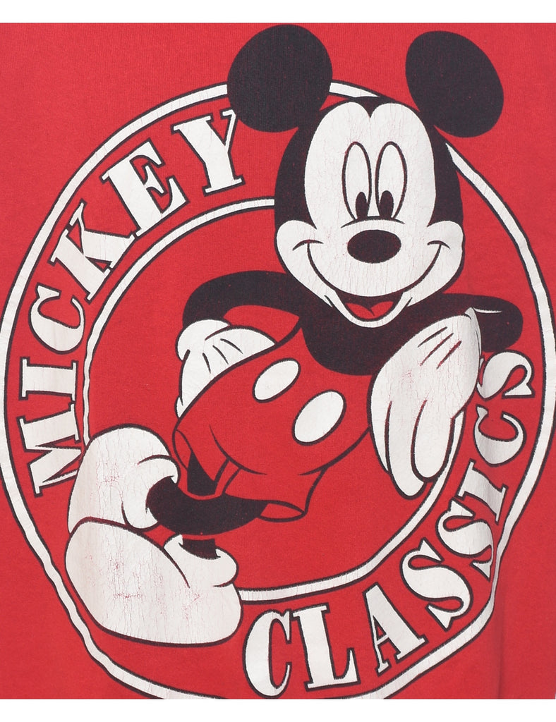 Mickey Mouse Red 1990s Cartoon Sweatshirt - XL