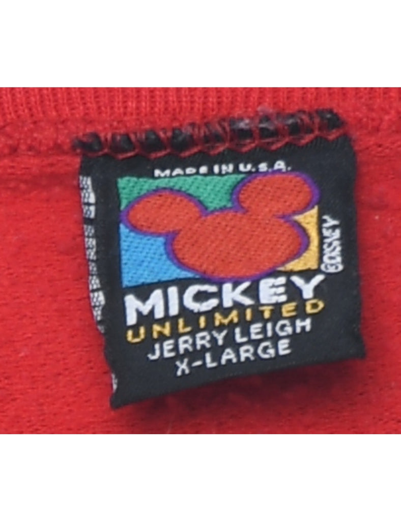 Mickey Mouse Red 1990s Cartoon Sweatshirt - XL