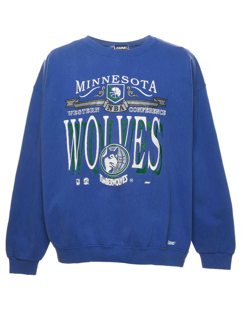 Minnesota Wolves NBA Blue & White Printed Sweatshirt - XL