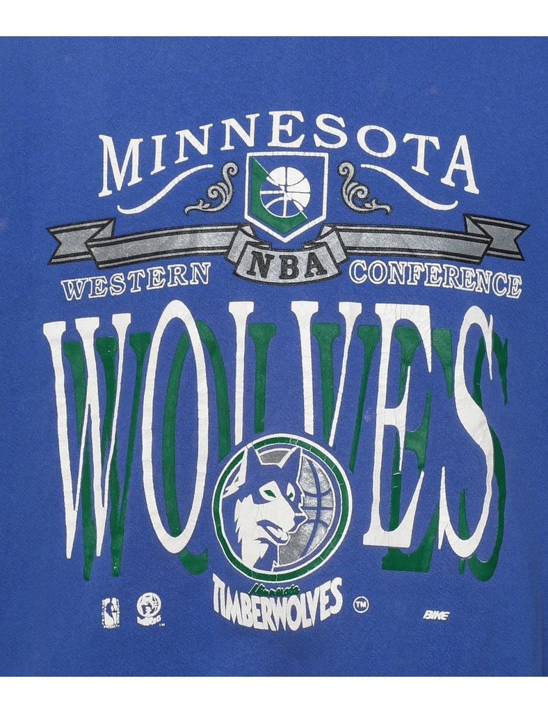 Minnesota Wolves NBA Blue & White Printed Sweatshirt - XL