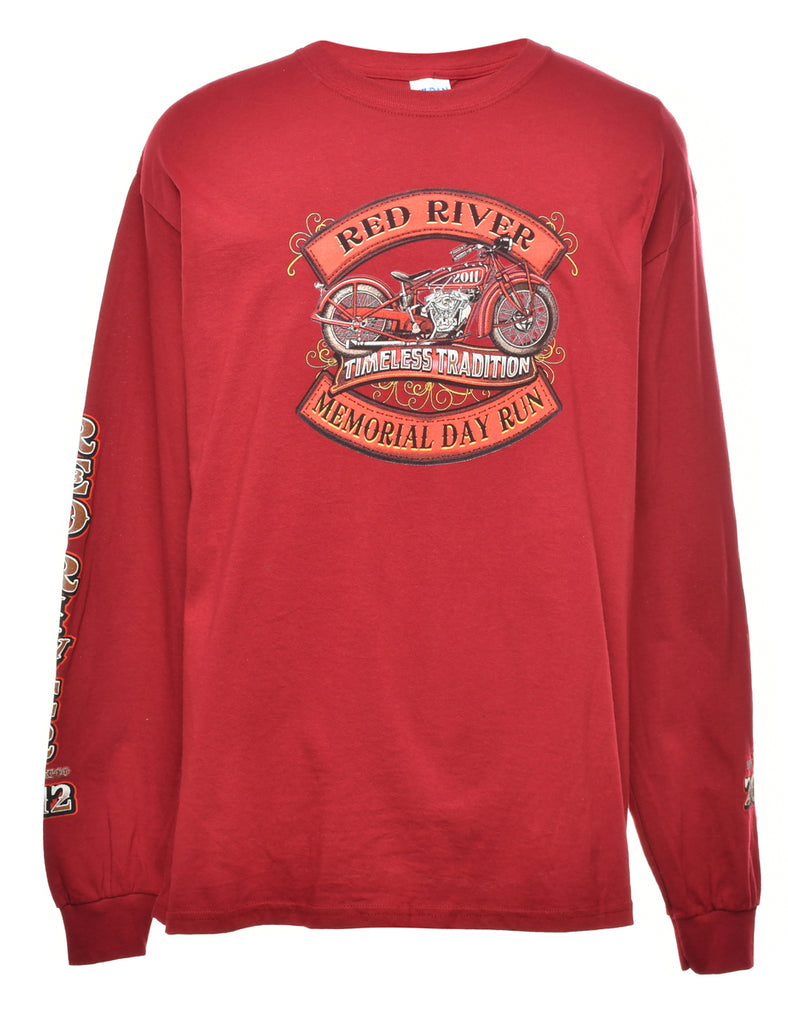Motorcycle Red River Printed T-shirt - L