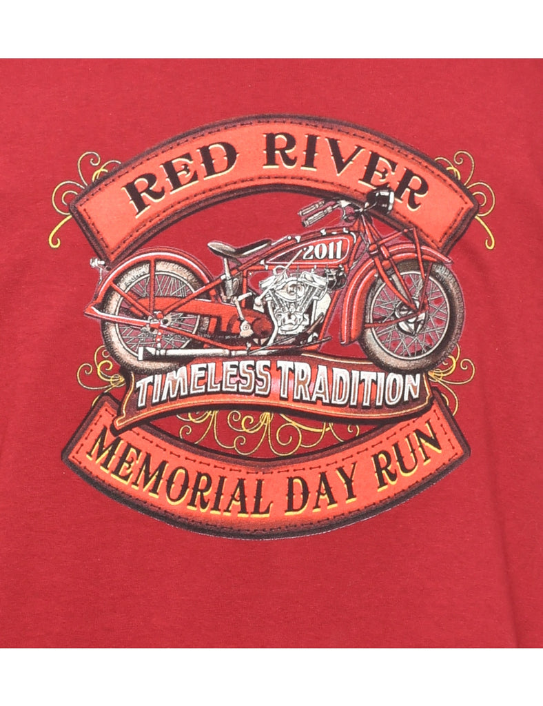 Motorcycle Red River Printed T-shirt - L