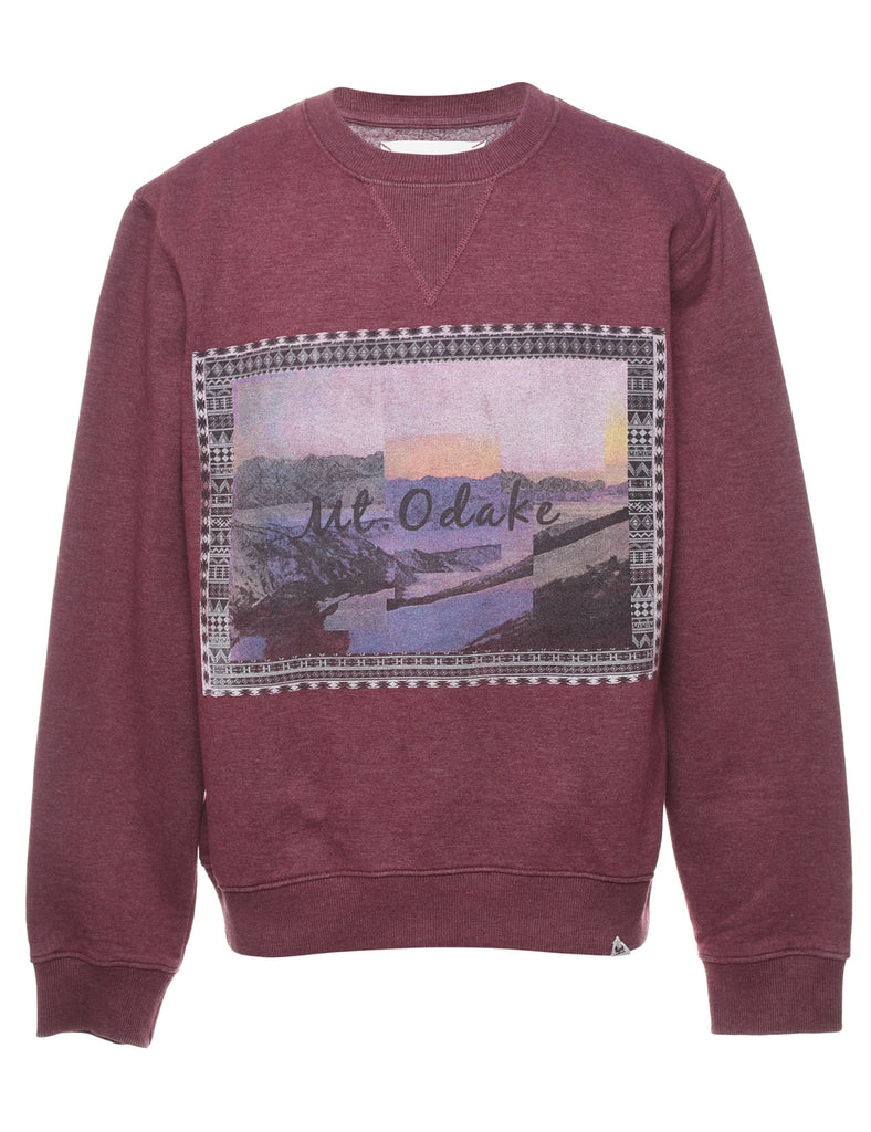Mt. Odake Printed Maroon Landscape Design Sweatshirt - M