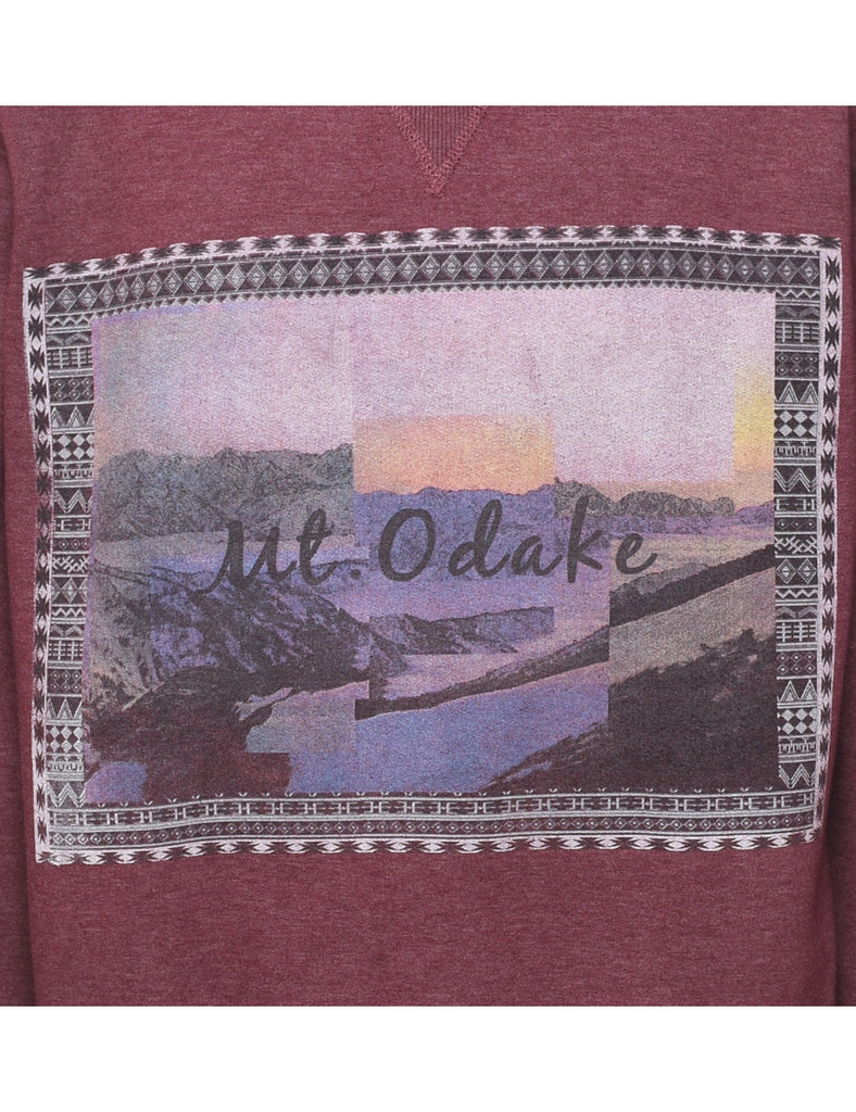 Mt. Odake Printed Maroon Landscape Design Sweatshirt - M