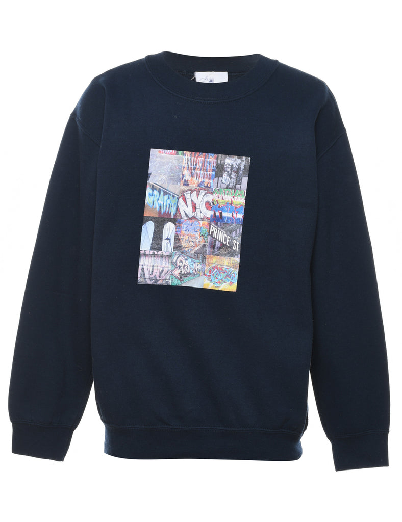 Multi-Colour Graffiti Design Round Neck Sweatshirt - M
