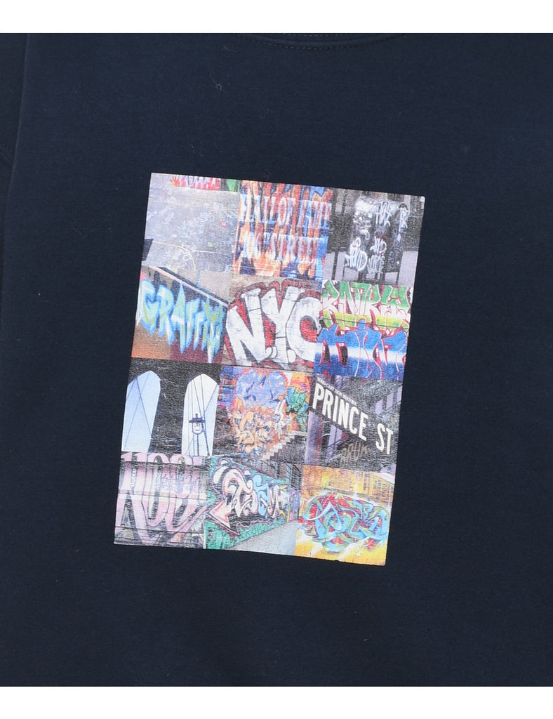 Multi-Colour Graffiti Design Round Neck Sweatshirt - M