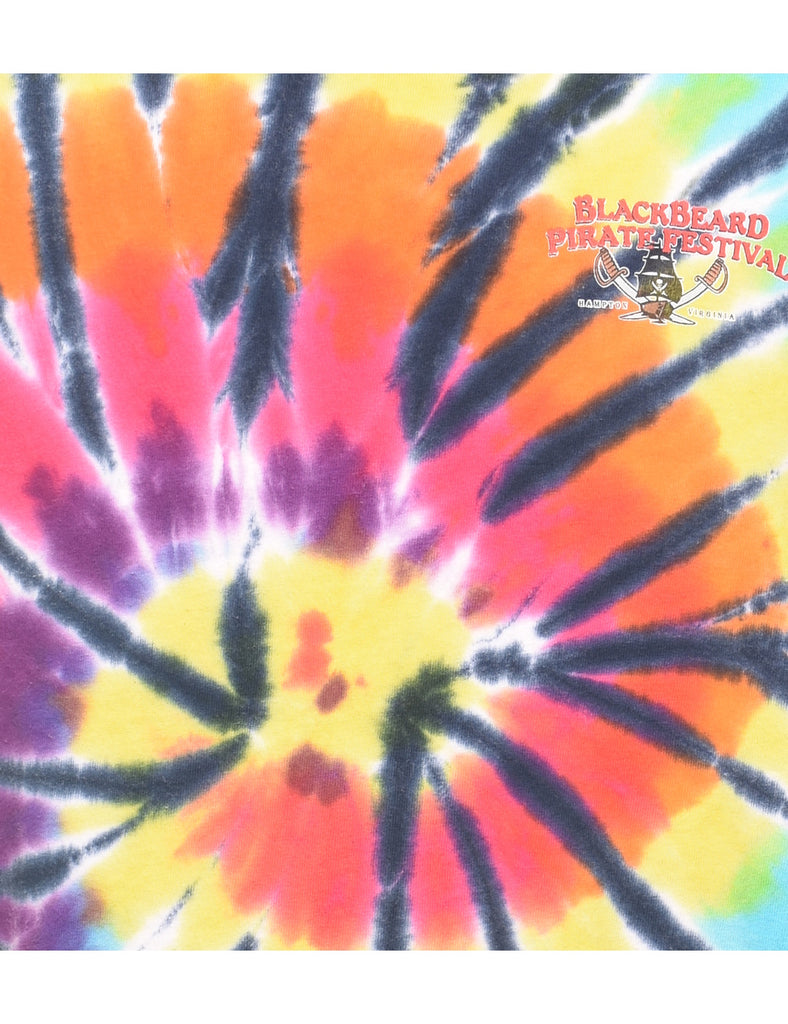 Multi-Colour Tie Dye Blackbeard Printed T-shirt - M