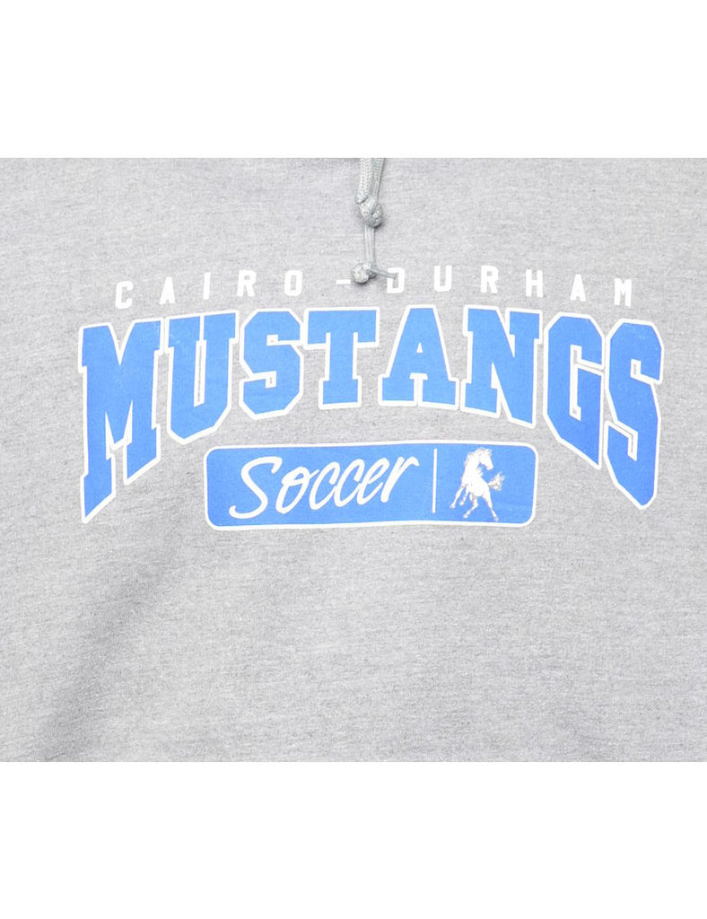 Mustangs Soccer Printed Grey & Blue Hoodie - M
