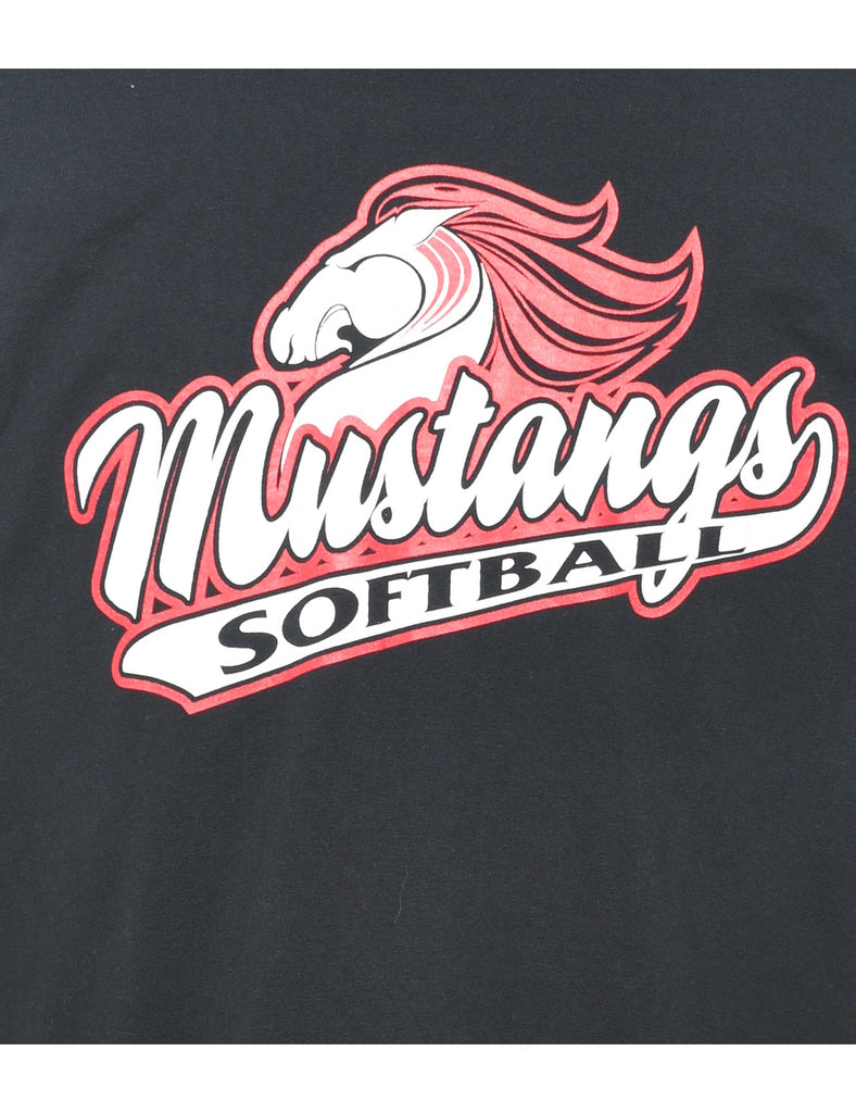 Mustangs Softball Black & Red Sports T-shirt - XL