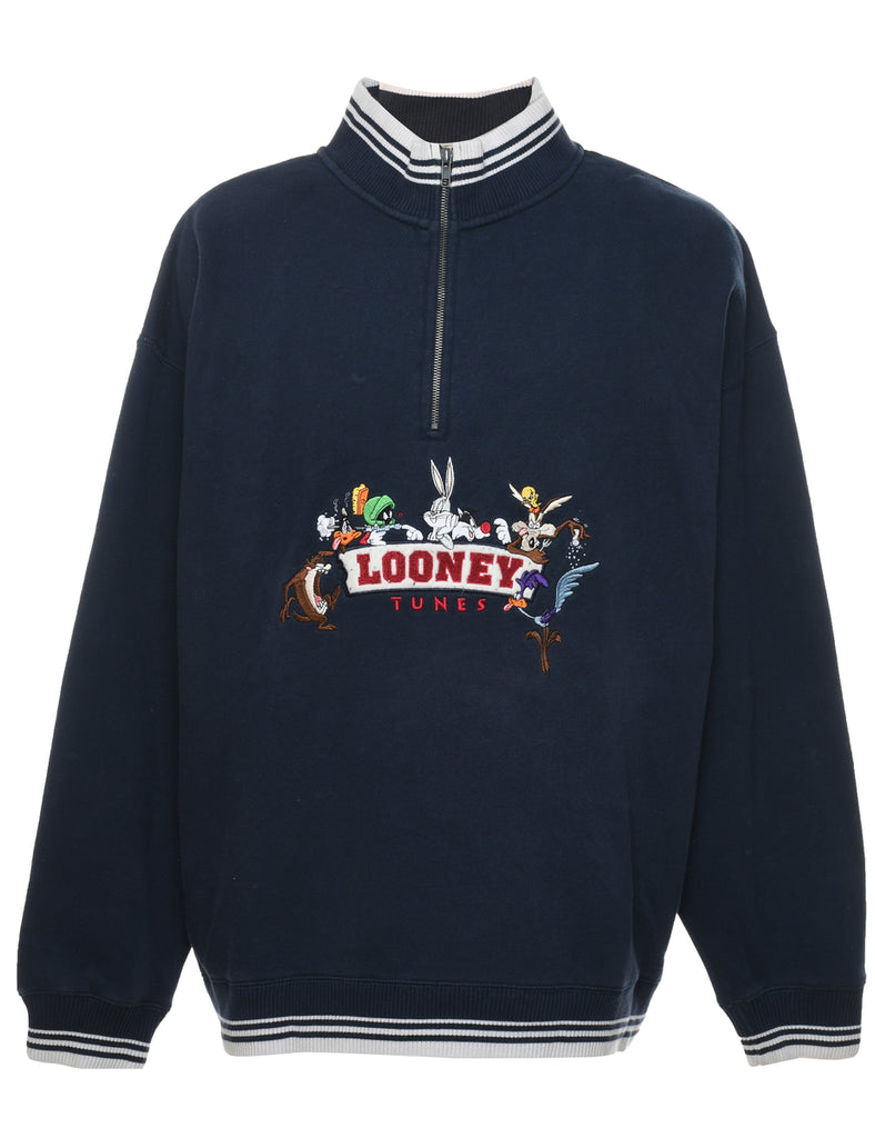 Navy 1990s Embroidered Sweatshirt - XXL