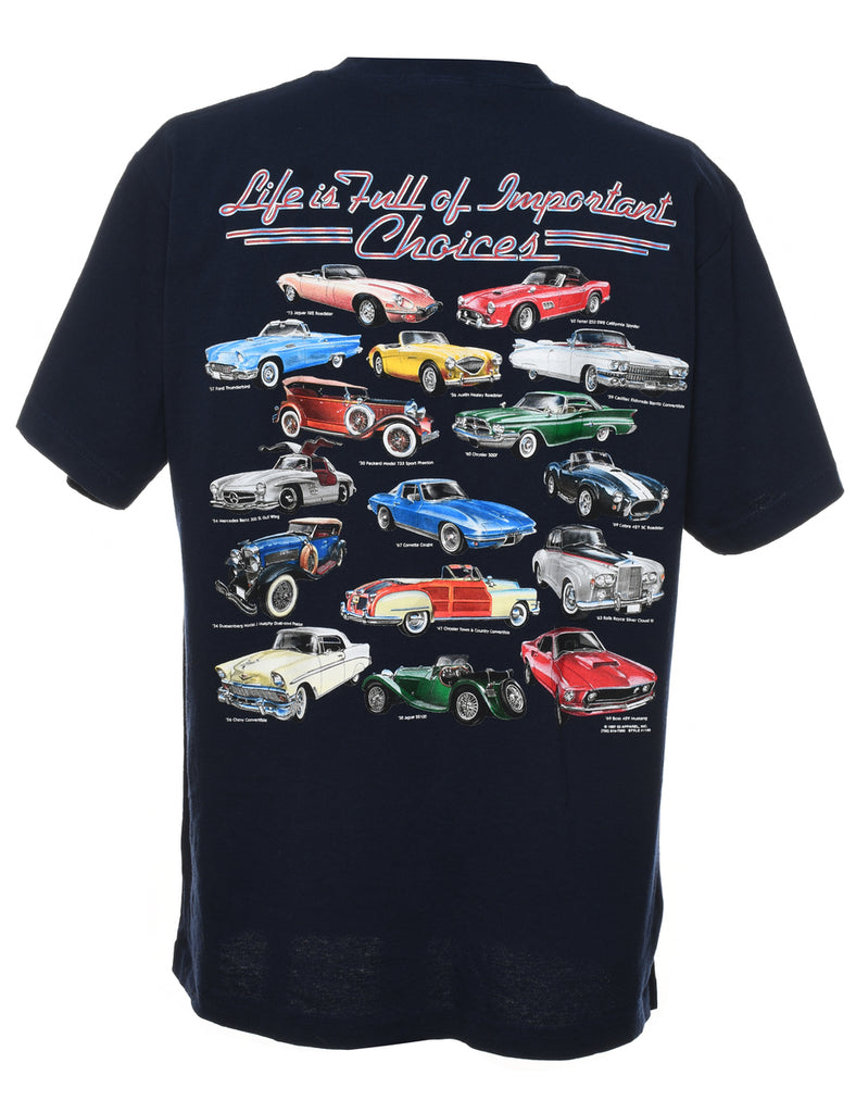Navy Car Design Printed T-Shirt - XL