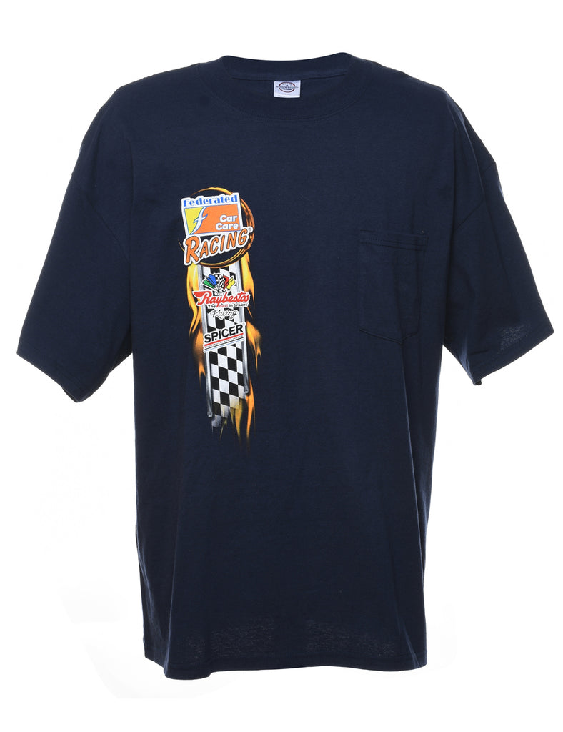 Navy Car Racing Printed T-shirt - XL
