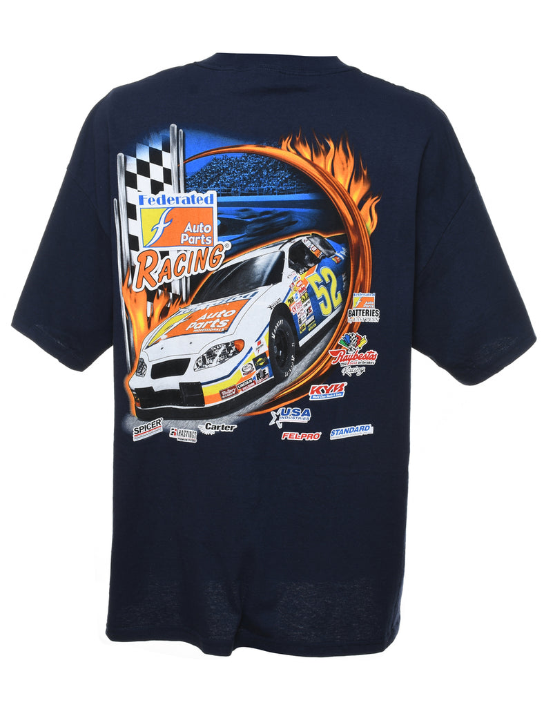 Navy Car Racing Printed T-shirt - XL