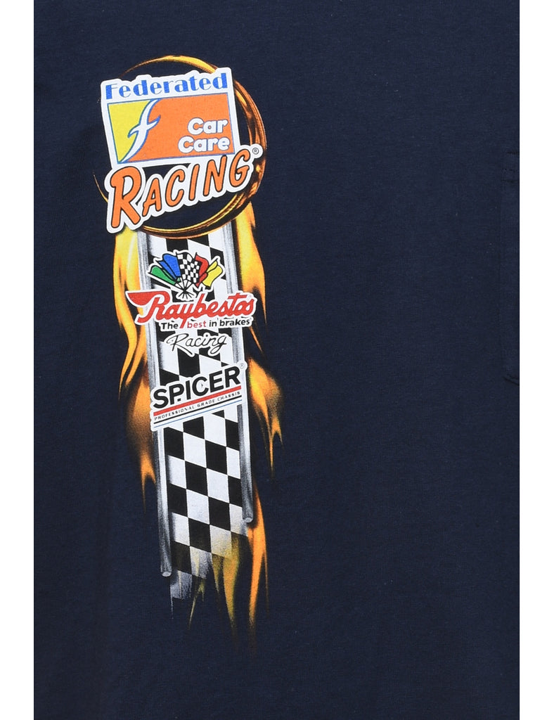 Navy Car Racing Printed T-shirt - XL