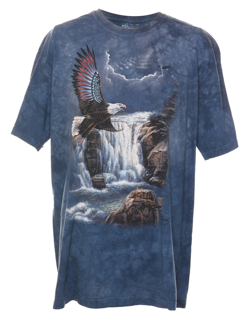 Navy Eagle Print The Moutain Tie Dye Animal T-shirt - XXL