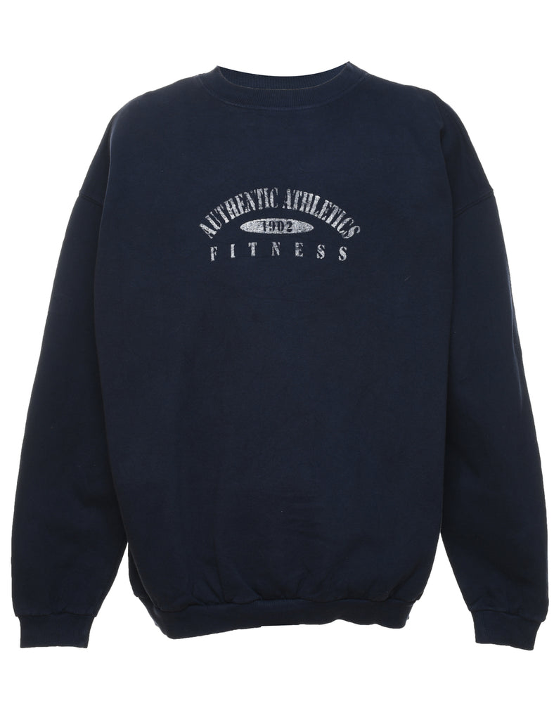 Navy Fitness Design Printed Sweatshirt - XL